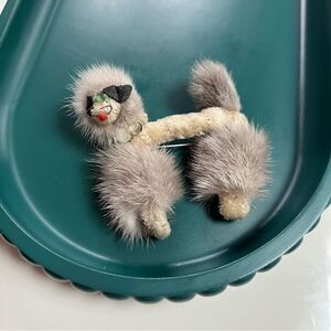 Quirky Vintage MCM 1950s Real Mink Fur Poodle Handmade Brooch Pin
